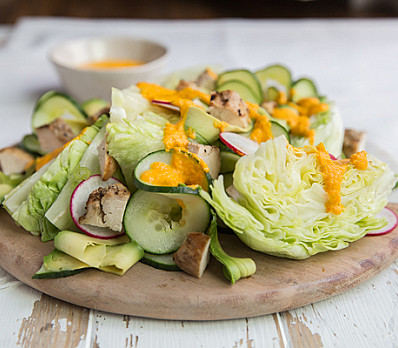 Grilled Chicken Wedge Salad with Carrot Ginger Dressing